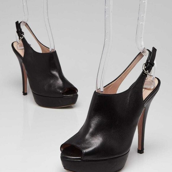Prada Black Leather Peep Toe Slingback Pumps Size 4.5/35 - Picture 1 of 4